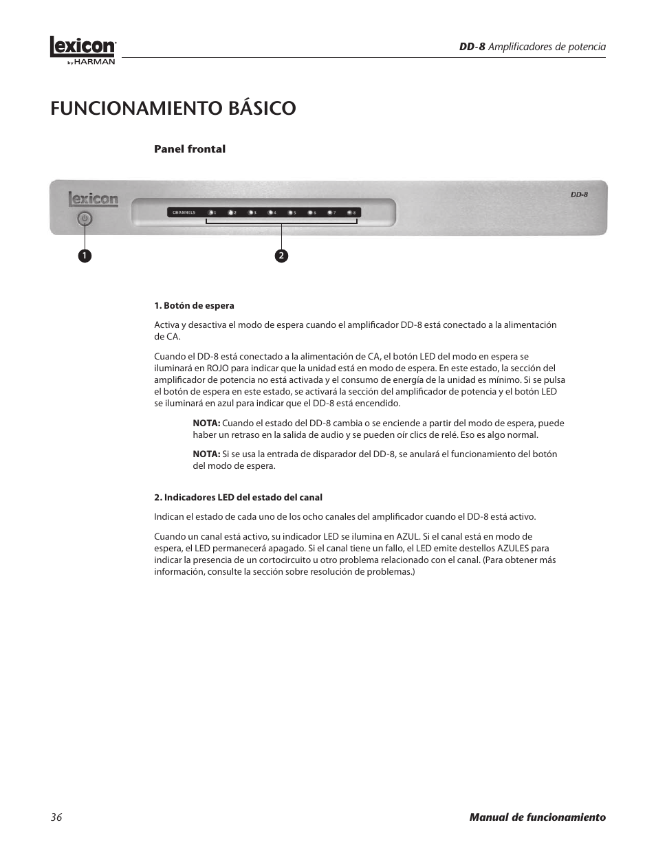 Funcionamiento básico | Lexicon DD-8 User Manual | Page 36 / 64