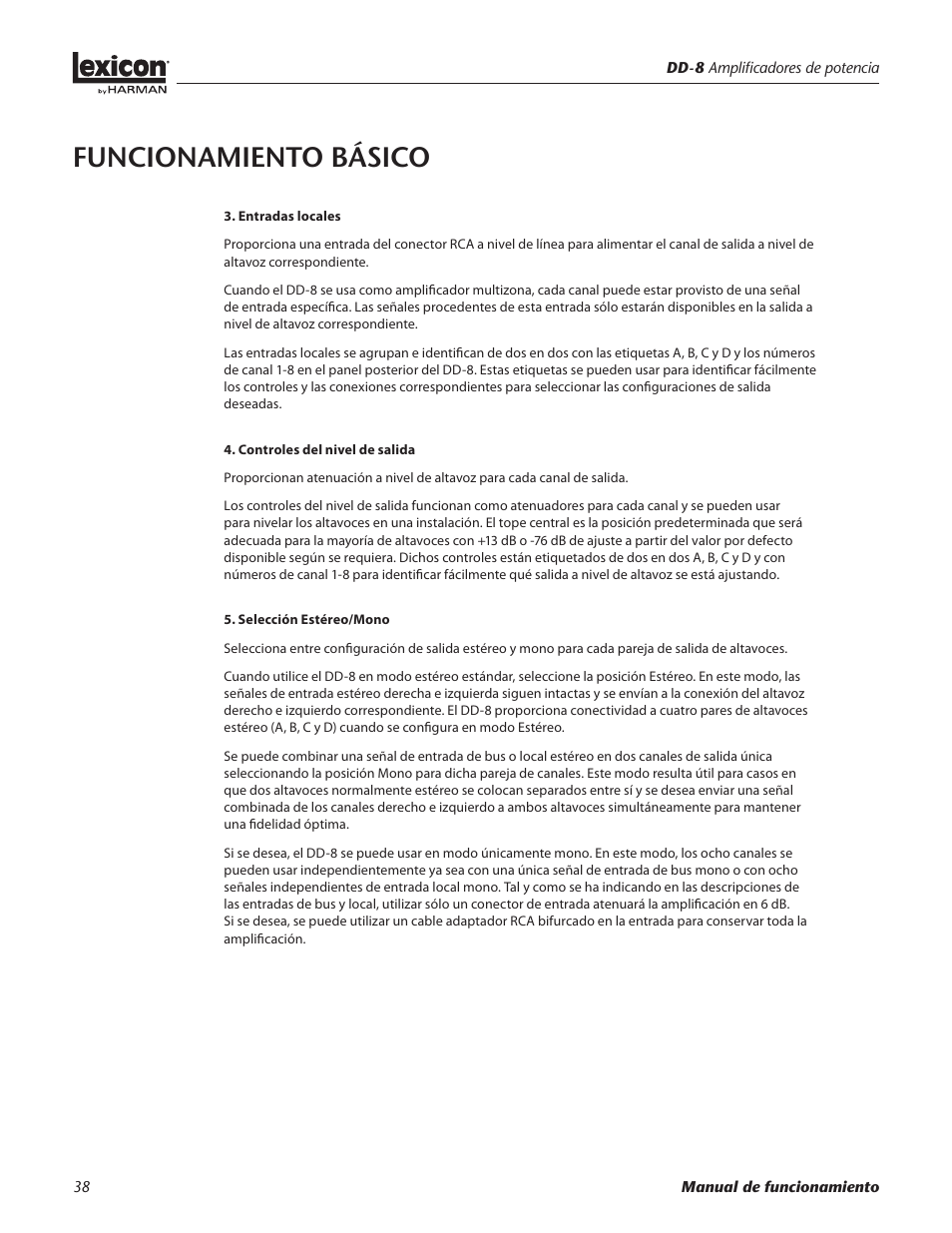 Funcionamiento básico | Lexicon DD-8 User Manual | Page 38 / 64