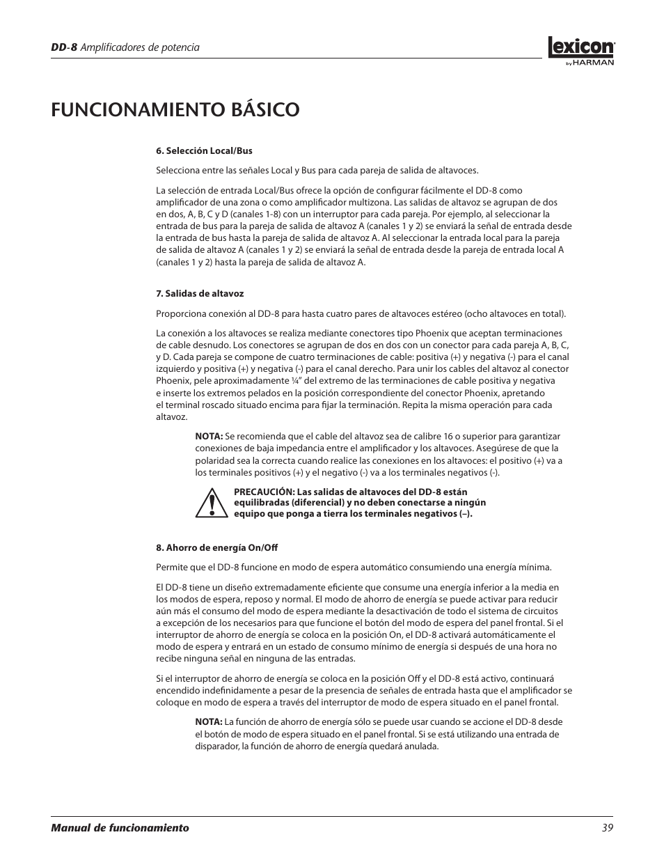 Funcionamiento básico | Lexicon DD-8 User Manual | Page 39 / 64