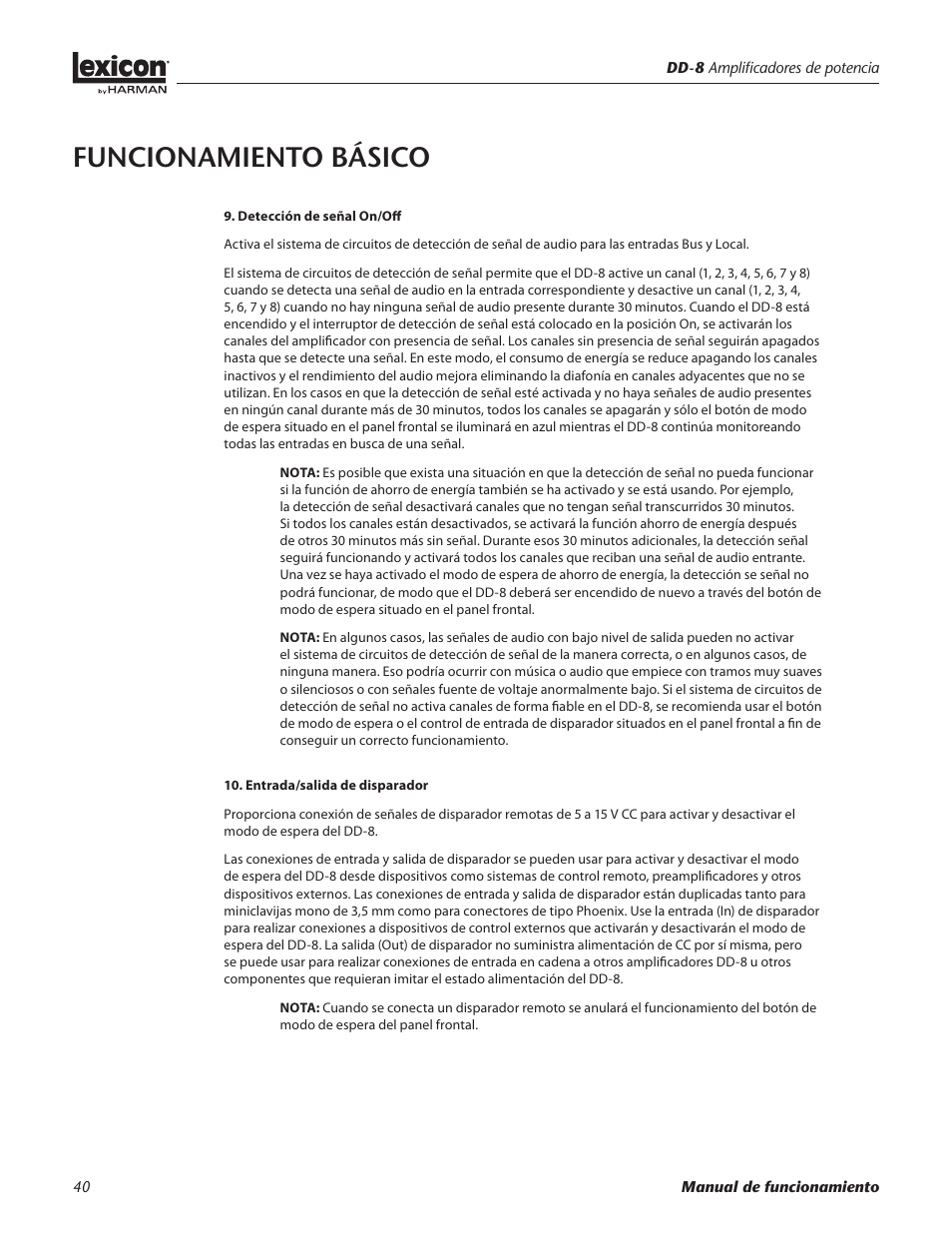 Funcionamiento básico | Lexicon DD-8 User Manual | Page 40 / 64