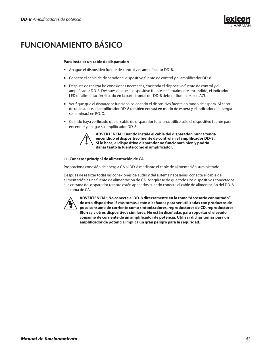 Funcionamiento básico | Lexicon DD-8 User Manual | Page 41 / 64