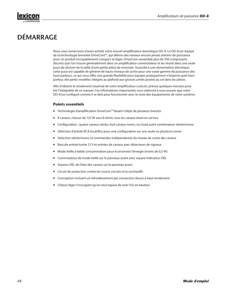 Démarrage | Lexicon DD-8 User Manual | Page 48 / 64