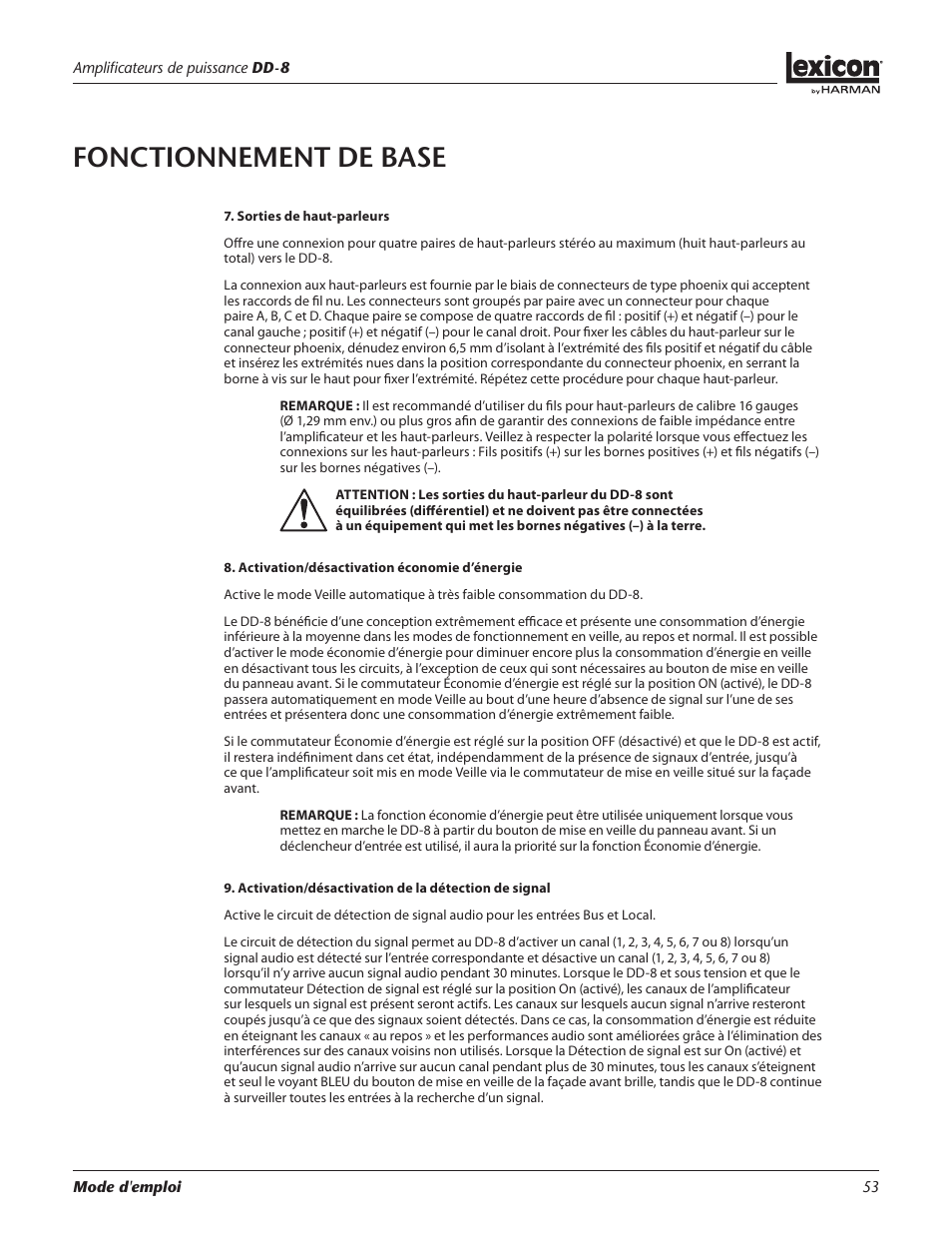 Fonctionnement de base | Lexicon DD-8 User Manual | Page 53 / 64