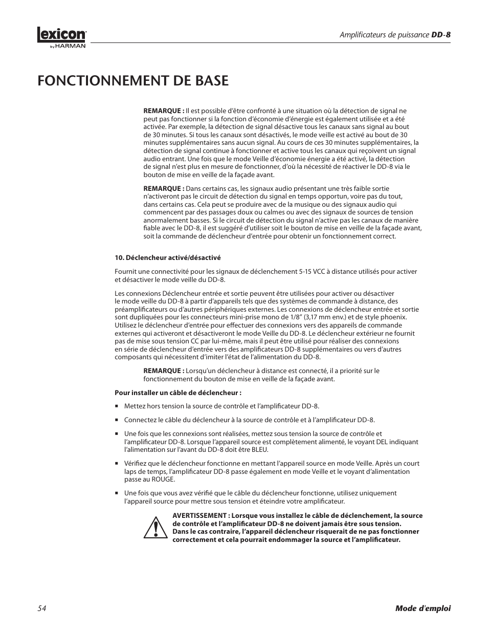 Fonctionnement de base | Lexicon DD-8 User Manual | Page 54 / 64