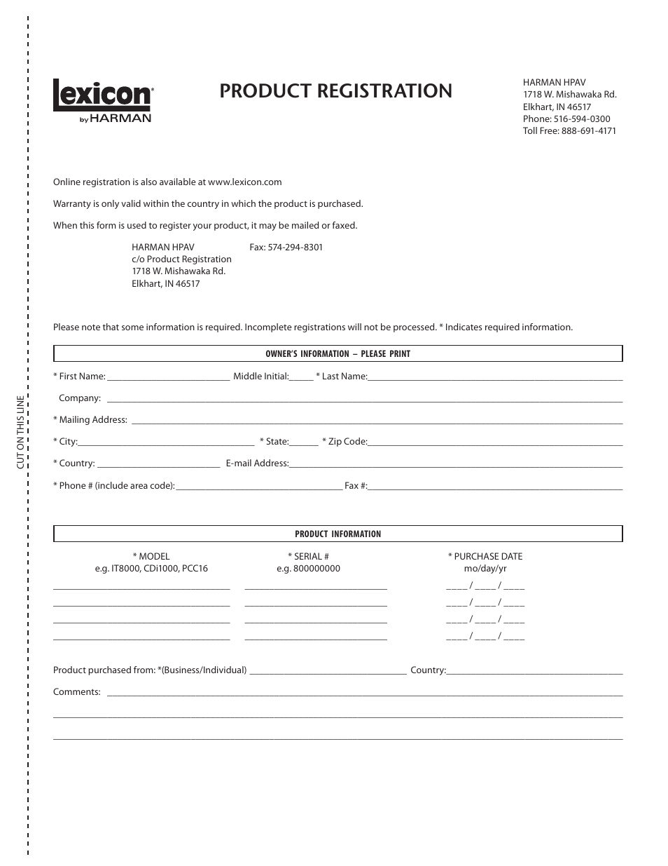 Product registration | Lexicon DD-8 User Manual | Page 61 / 64