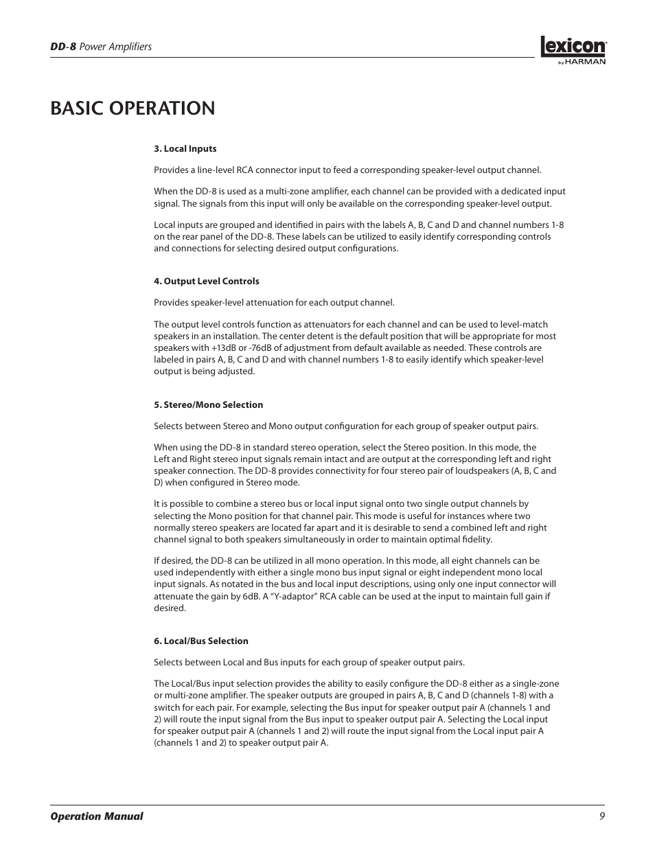 Basic operation | Lexicon DD-8 User Manual | Page 9 / 64