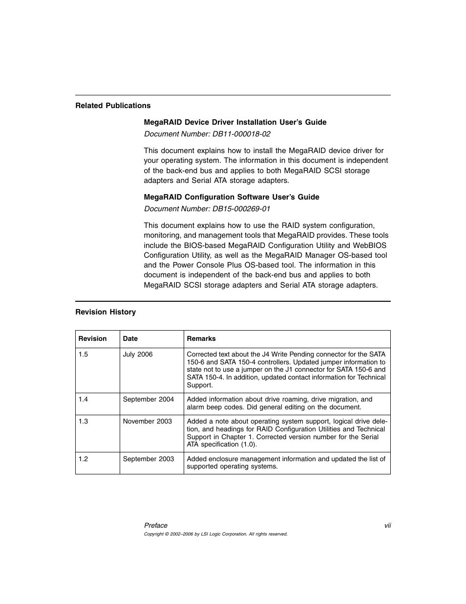 Revision record | LSI SATA 150 User Manual | Page 7 / 48