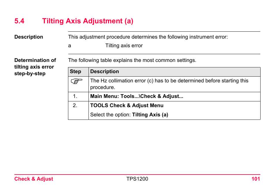 4 tilting axis adjustment (a), R to "5.4 tilting axis adjustment (a) | LEICA TPS1200 User Manual | Page 101 / 226