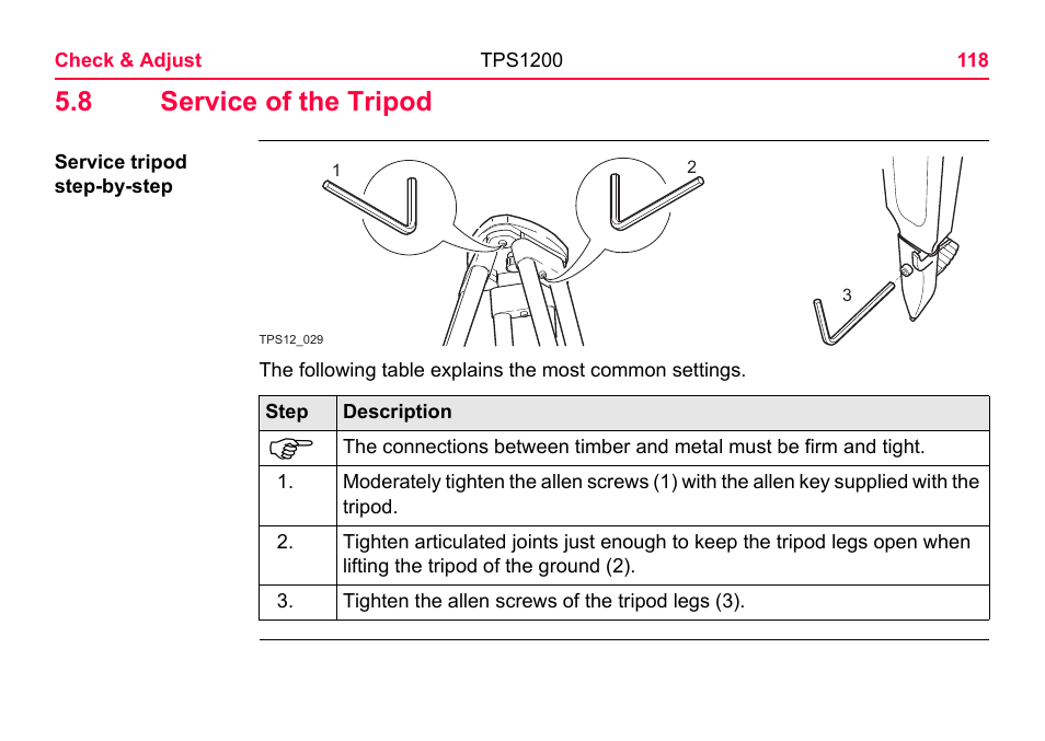 8 service of the tripod, R to "5.8 service of the tripod | LEICA TPS1200 User Manual | Page 118 / 226