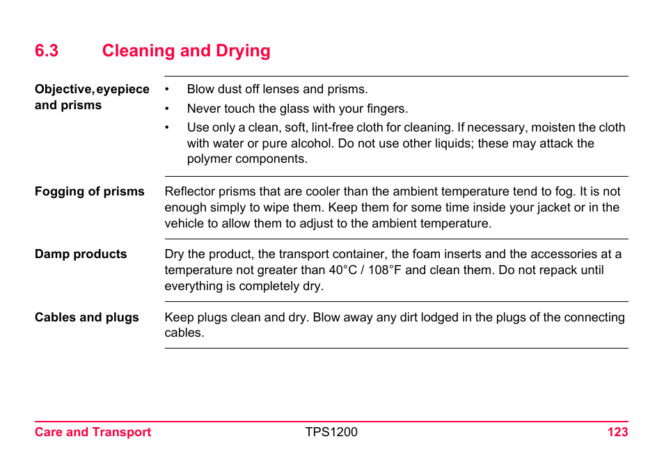 3 cleaning and drying | LEICA TPS1200 User Manual | Page 123 / 226