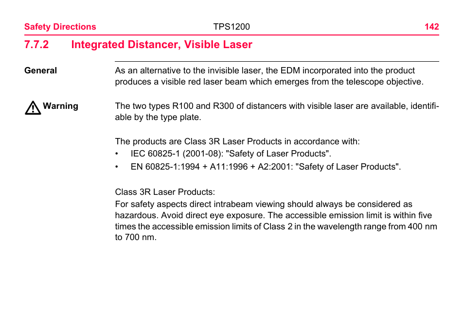 2 integrated distancer, visible laser, Integrated distancer, visible laser | LEICA TPS1200 User Manual | Page 142 / 226