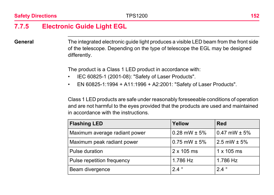 5 electronic guide light egl, Electronic guide light egl | LEICA TPS1200 User Manual | Page 152 / 226