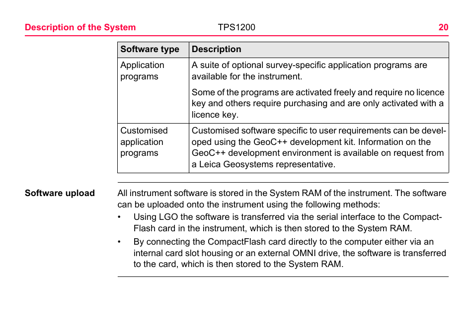 LEICA TPS1200 User Manual | Page 20 / 226