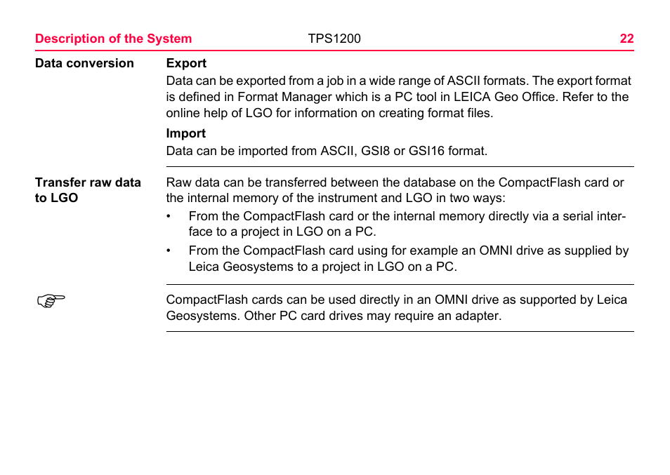 LEICA TPS1200 User Manual | Page 22 / 226