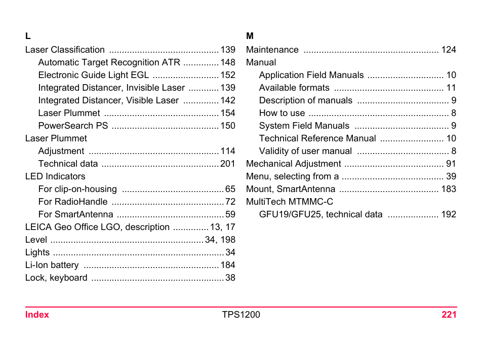 LEICA TPS1200 User Manual | Page 221 / 226