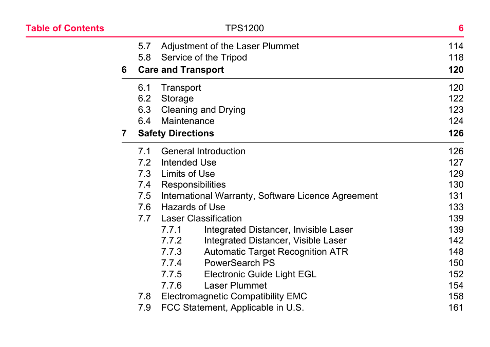 LEICA TPS1200 User Manual | Page 6 / 226