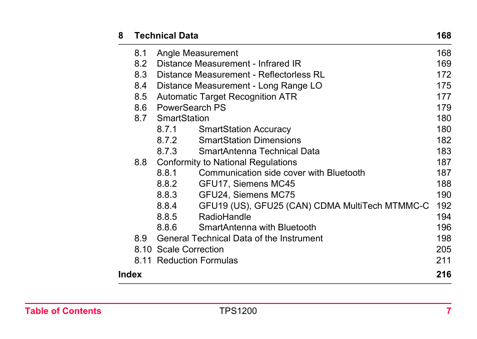 LEICA TPS1200 User Manual | Page 7 / 226