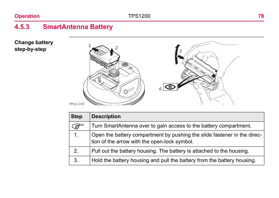 3 smartantenna battery, Smartantenna battery | LEICA TPS1200 User Manual | Page 78 / 226