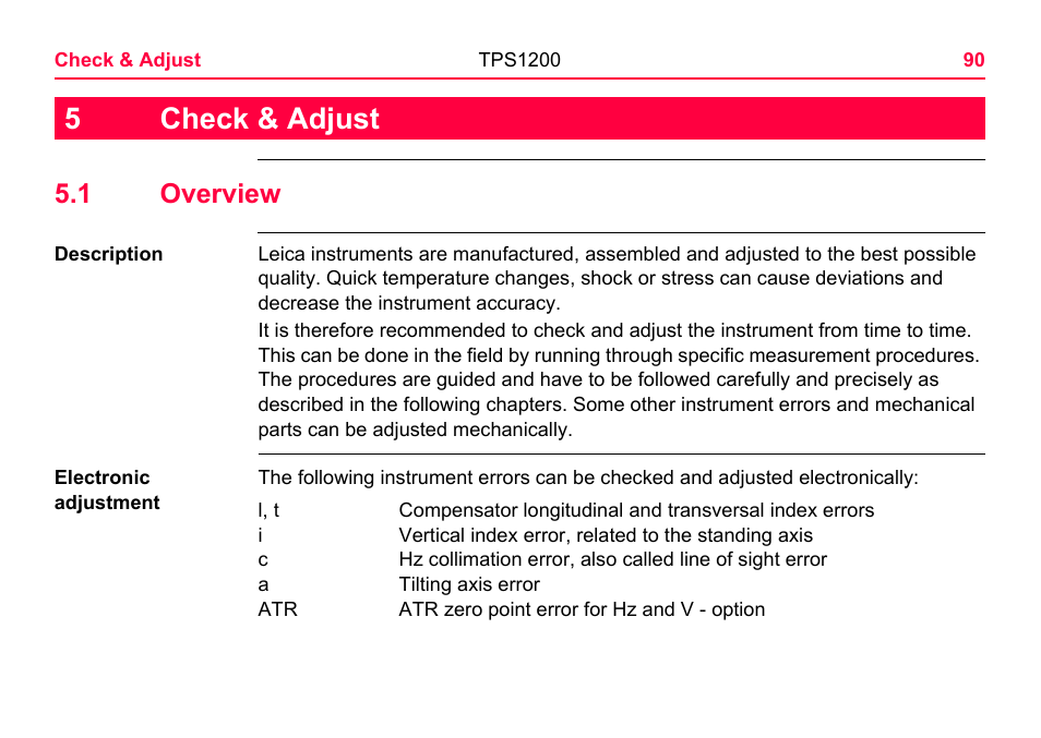 Check & adjust, 1 overview, 5check & adjust | LEICA TPS1200 User Manual | Page 90 / 226