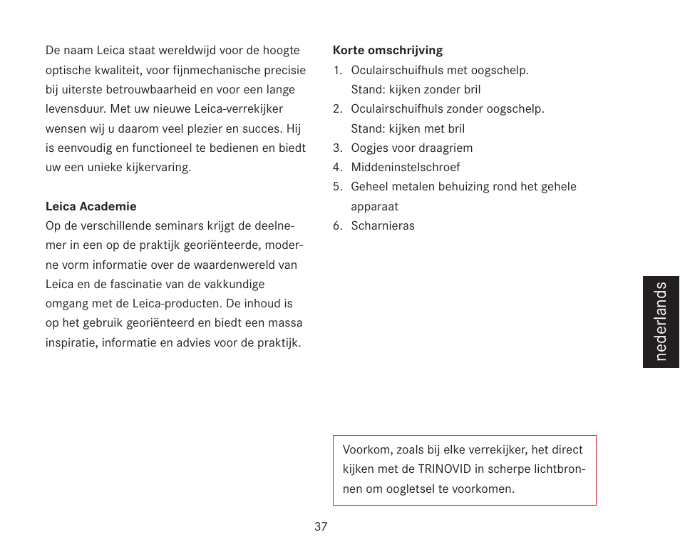 Nederlands | LEICA TRINOVID 7/8/10 X 42 BN User Manual | Page 41 / 77