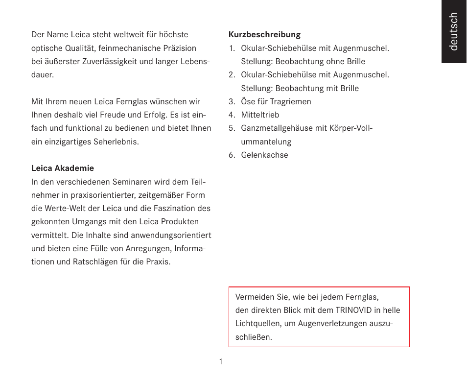 Deutsch | LEICA TRINOVID 7/8/10 X 42 BN User Manual | Page 5 / 77