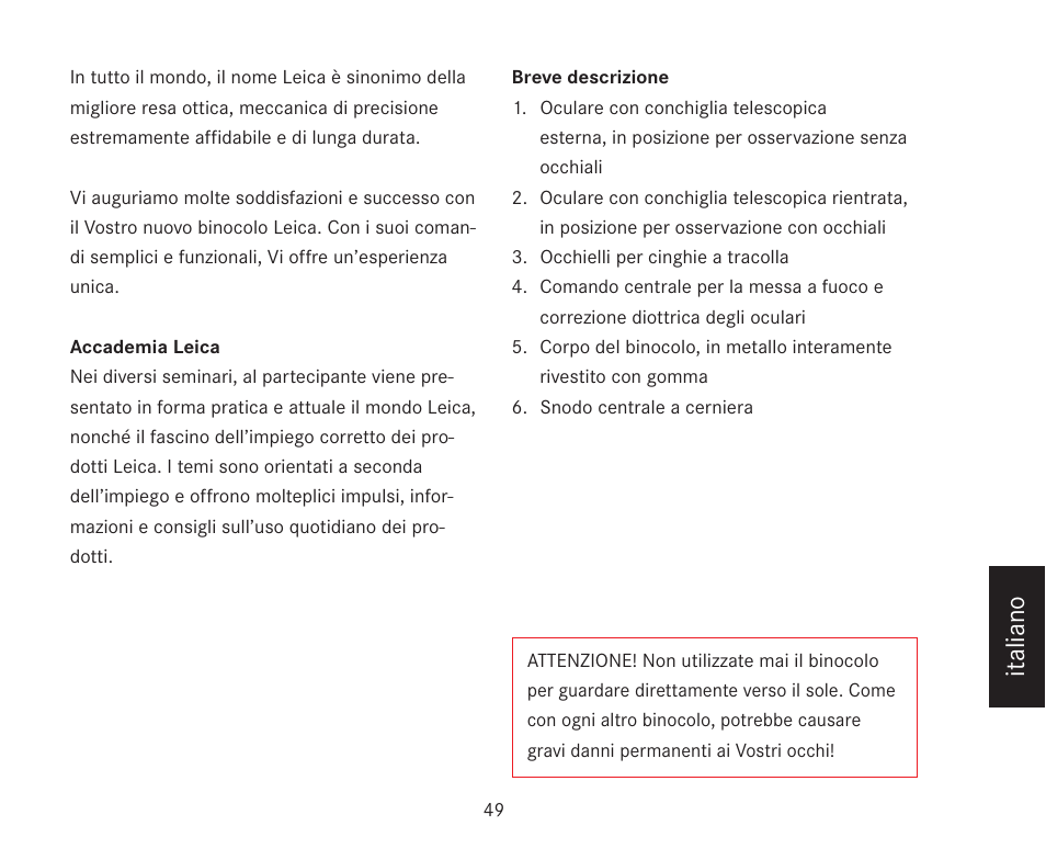 Italiano | LEICA TRINOVID 7/8/10 X 42 BN User Manual | Page 53 / 77