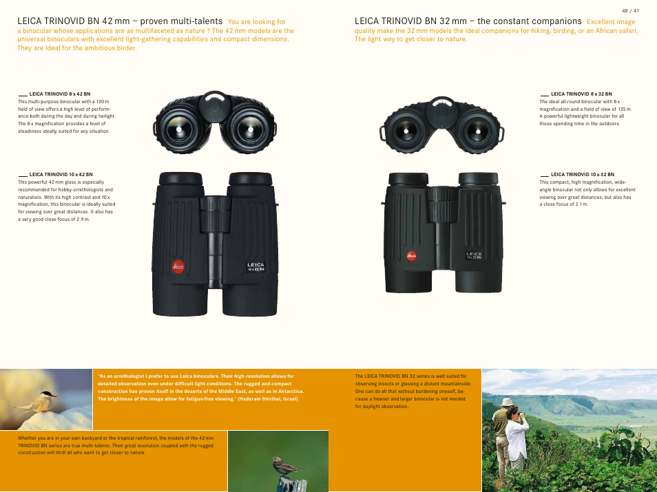 Leica trinovid bn 42 mm – proven multi-talents, Leica trinovid bn 32 mm – the constant companions | LEICA Geovid 10x42 BRF User Manual | Page 23 / 51