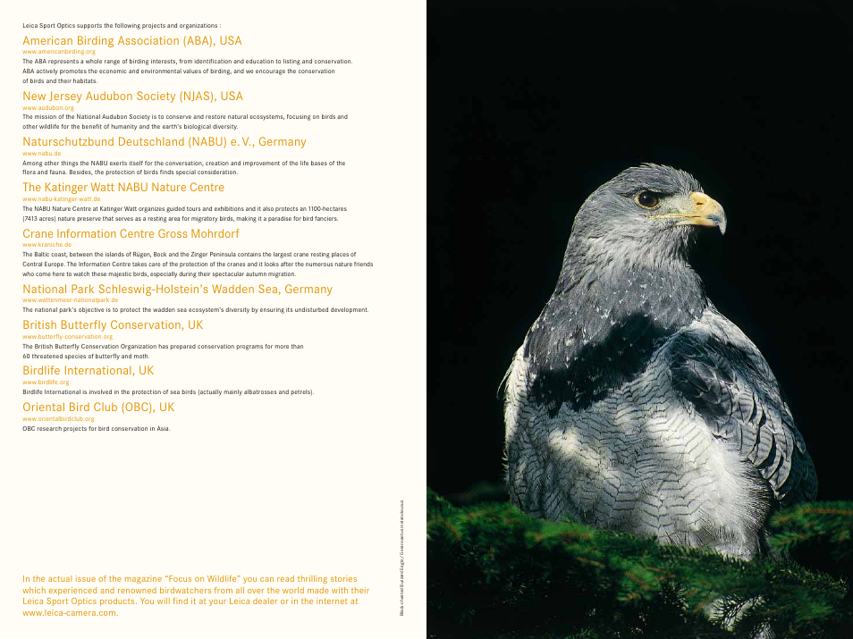 American birding association (aba), usa, New jersey audubon society (njas), usa, Naturschutzbund deutschland (nabu) e. v., germany | The katinger watt nabu nature centre, Crane information centre gross mohrdorf, British butterfly conservation, uk, Birdlife international, uk, Oriental bird club (obc), uk | LEICA Geovid 10x42 BRF User Manual | Page 8 / 51