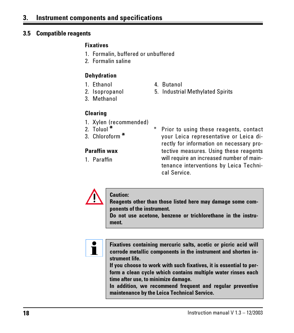 5 compatible reagents, Compatible reagents | LEICA ASP300 User Manual | Page 18 / 70