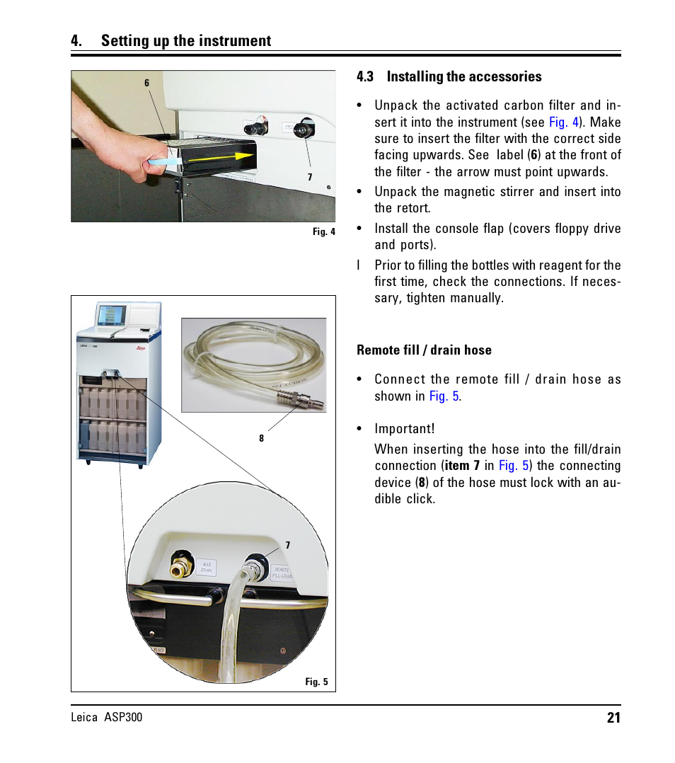 3 installing the accessories, Installing the accessories, Setting up the instrument | LEICA ASP300 User Manual | Page 21 / 70