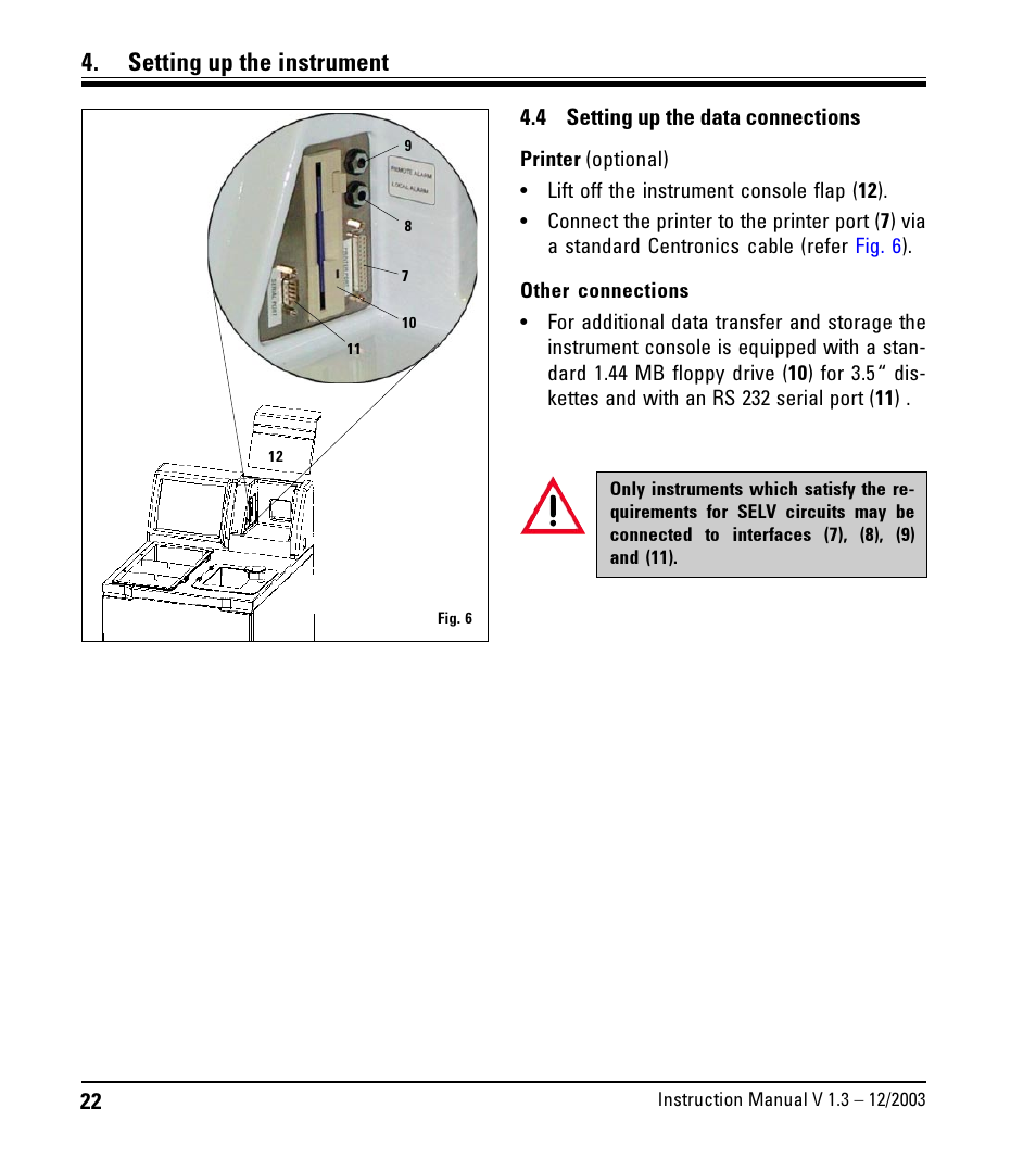 4 setting up the data connections, Setting up the data connections, Setting up the instrument | LEICA ASP300 User Manual | Page 22 / 70