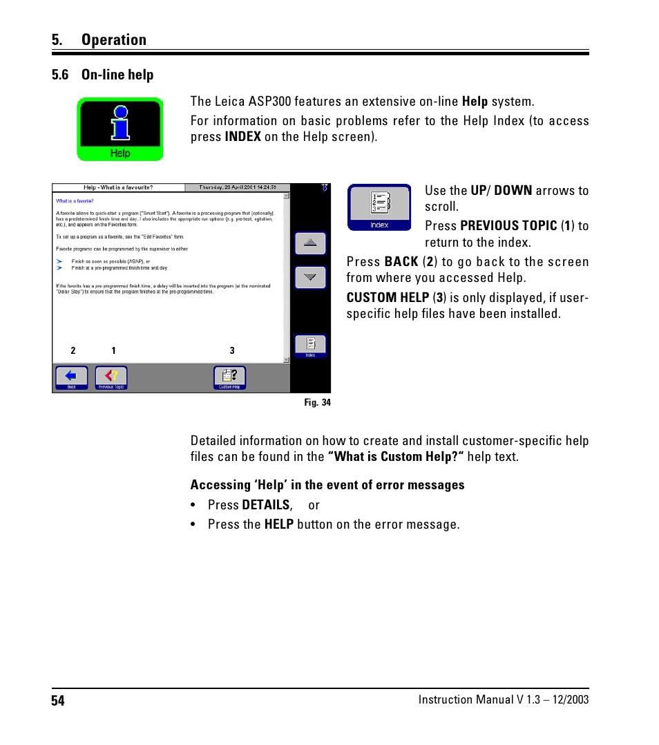 6 on-line help, On-line help, Operation | LEICA ASP300 User Manual | Page 54 / 70