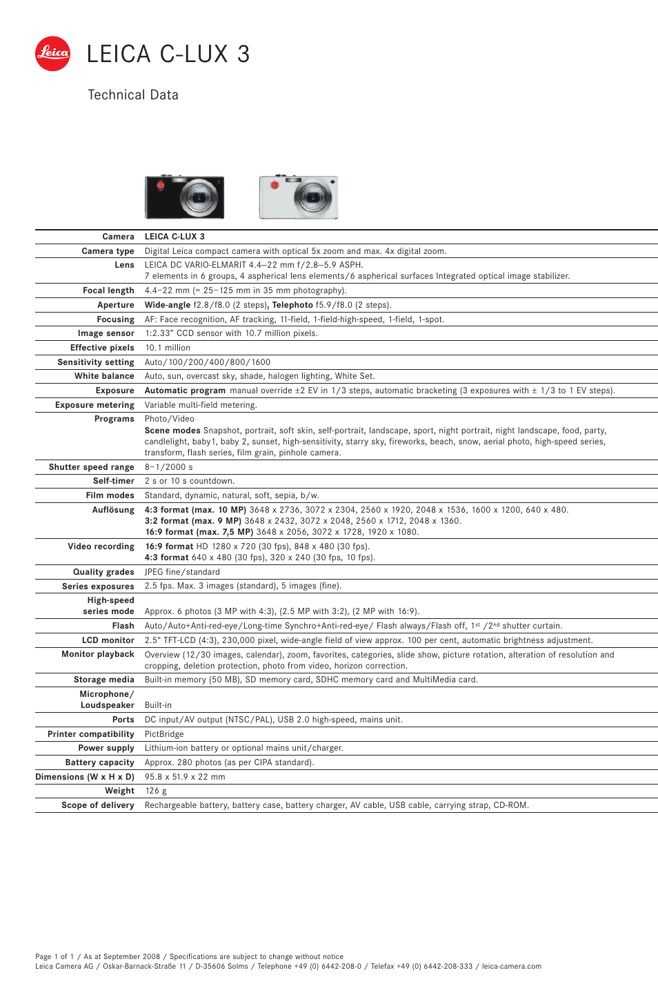 LEICA C-Lux 3 User Manual | 1 page