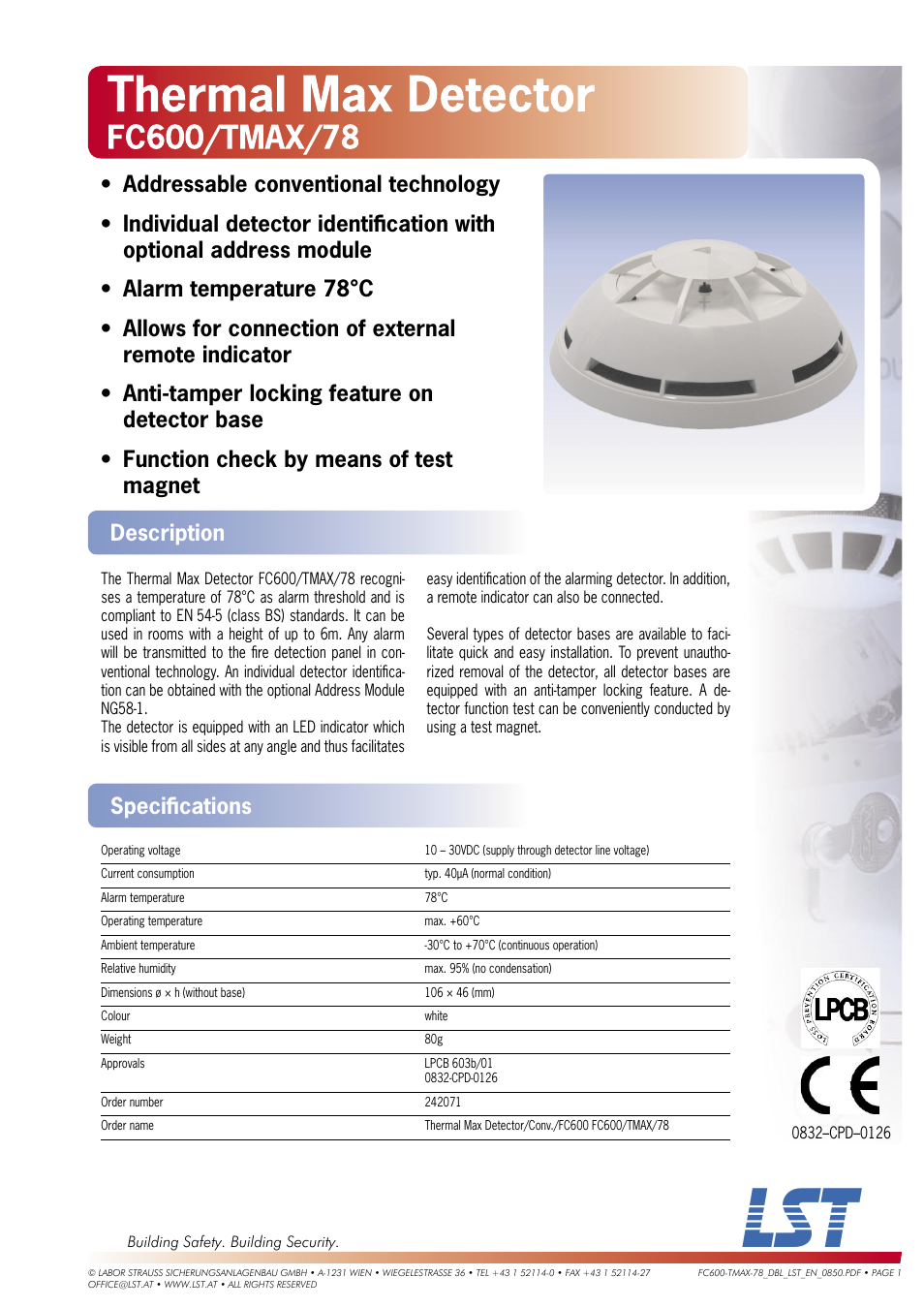 LST FC600/TMAX/78 User Manual | 1 page