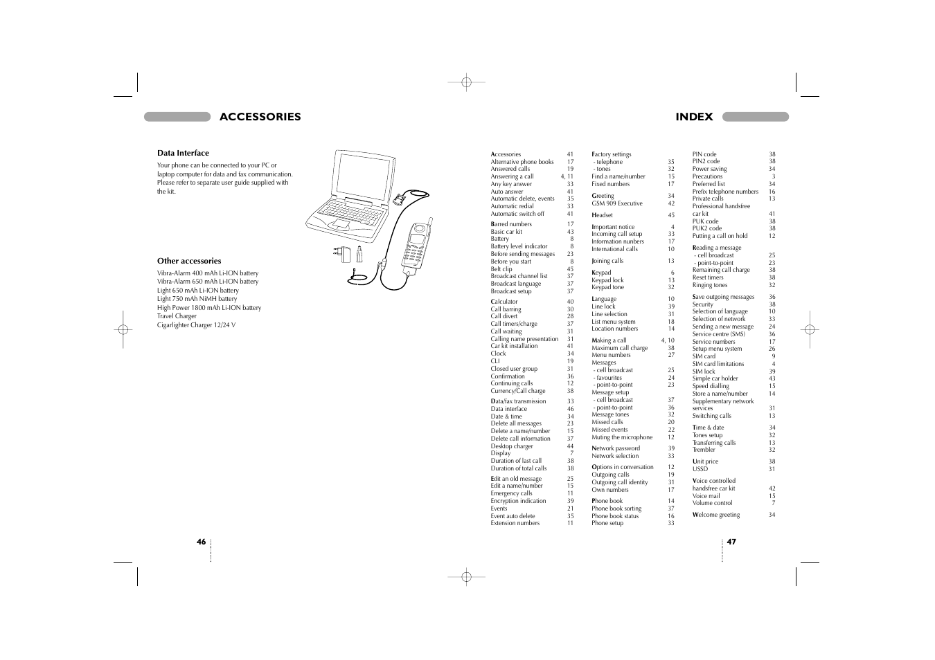 Index, Index accessories | Bosch 909 Dual S User Manual | Page 24 / 25