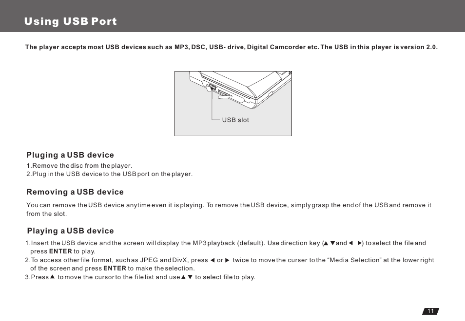 Т³гж 13, Using usb port | Lenco Marine DVP-722 User Manual | Page 13 / 33