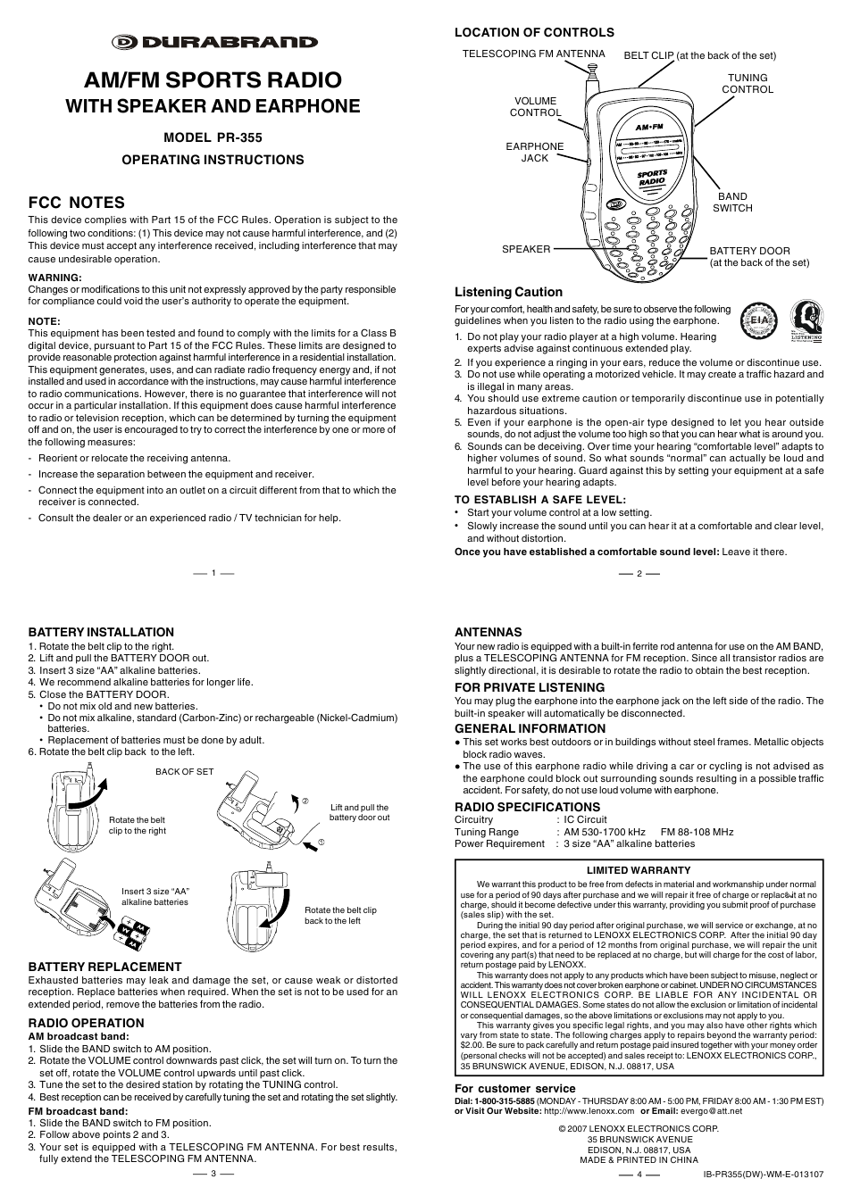 Lenoxx Electronics PR-355 User Manual | 2 pages