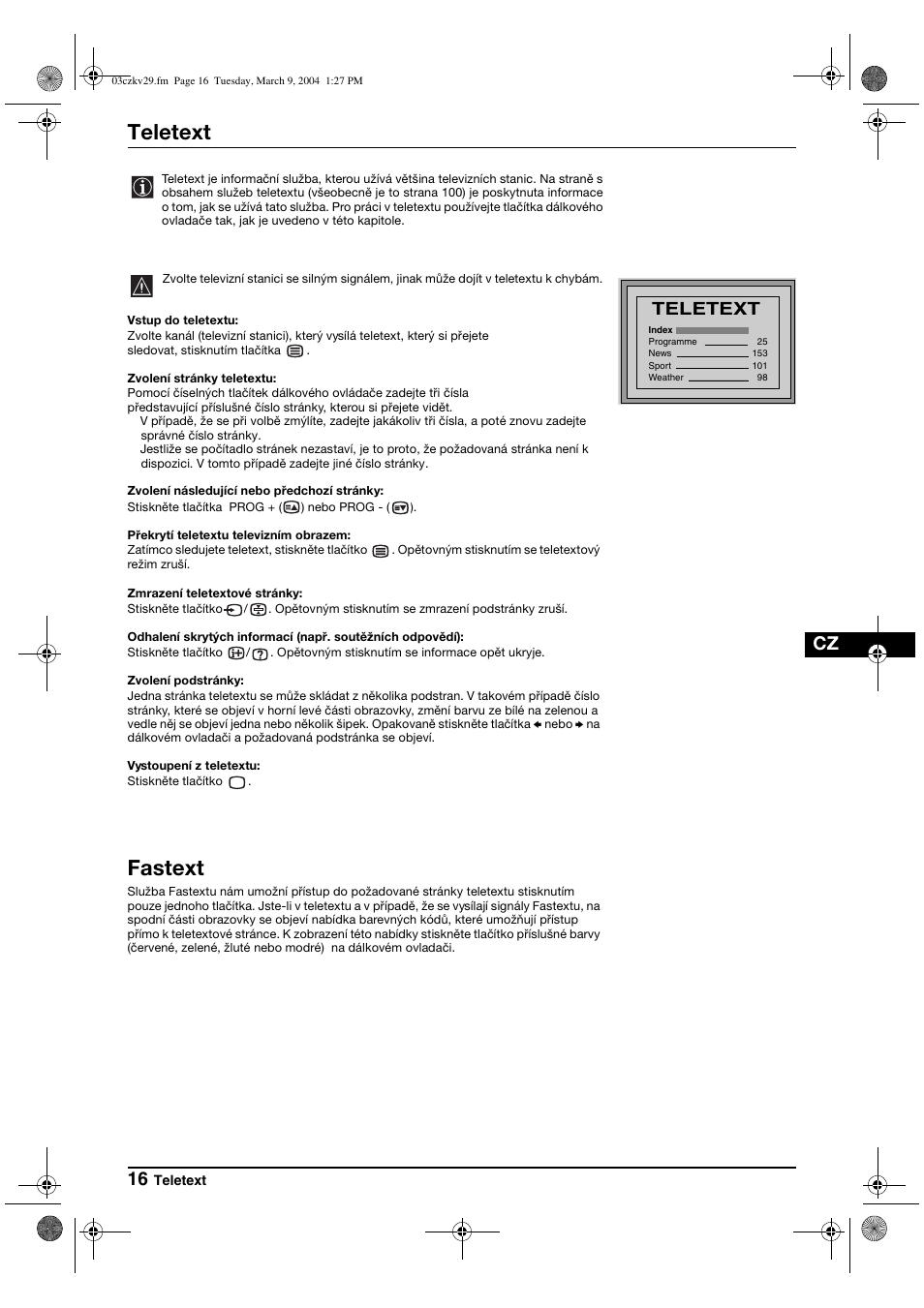 Teletext, Fastext | Sony KV-29XL71K User Manual | Page 56 / 124