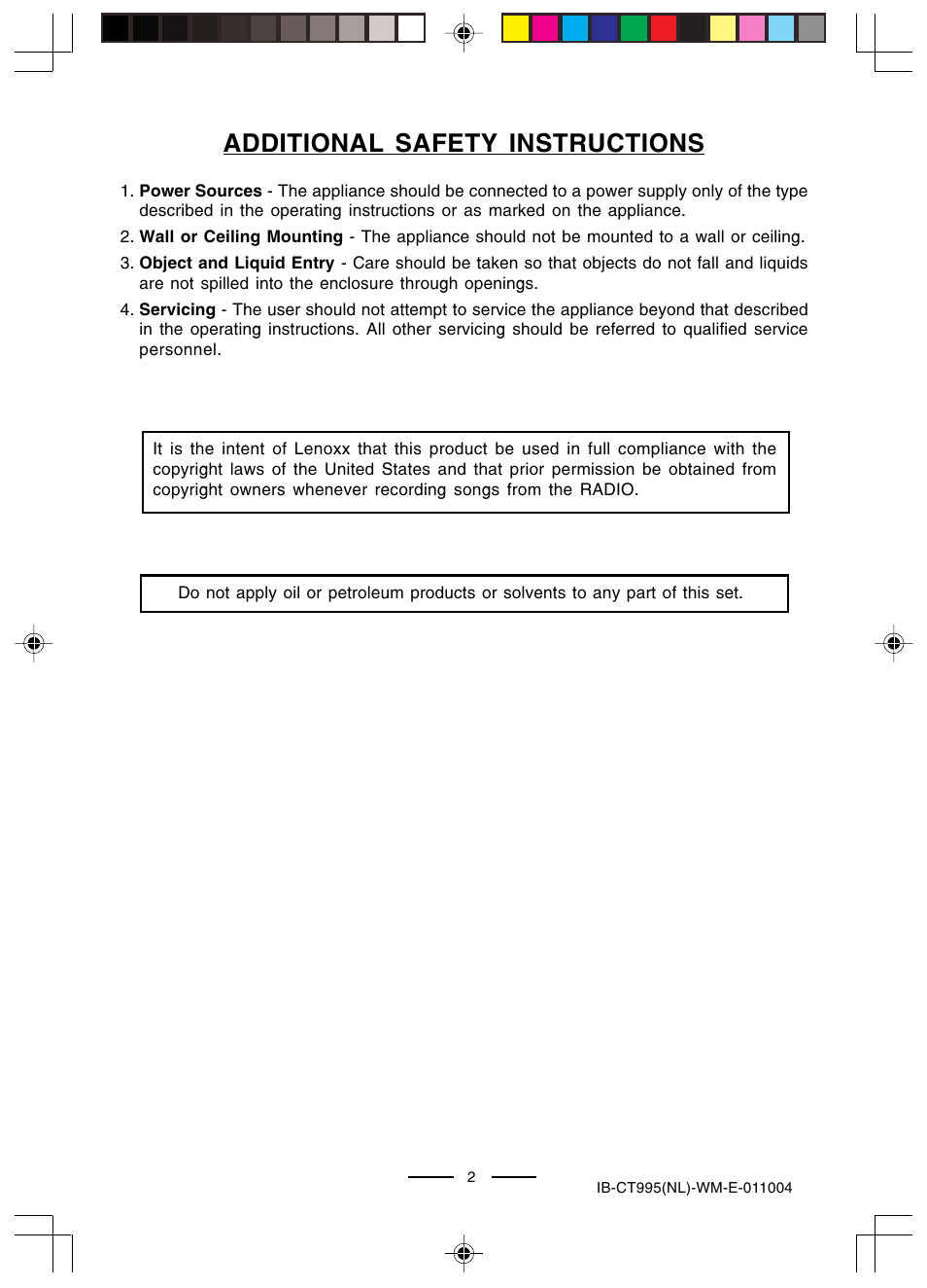 Additional safety instructions | Lenoxx Electronics CT-995 User Manual | Page 3 / 14