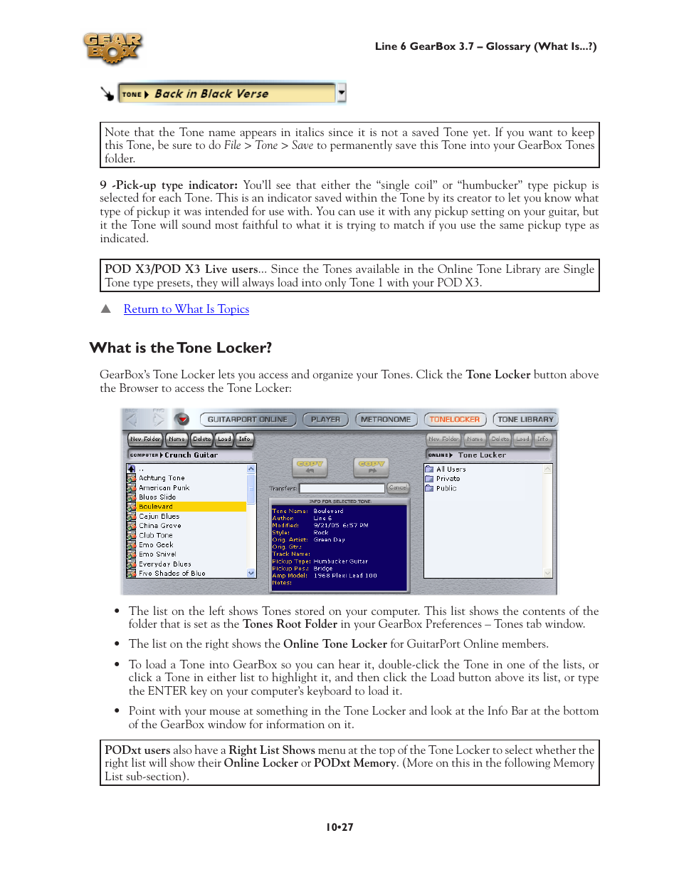 What is the tone locker? •27, What is the tone locker | Line 6 3.7 User Manual | Page 211 / 223