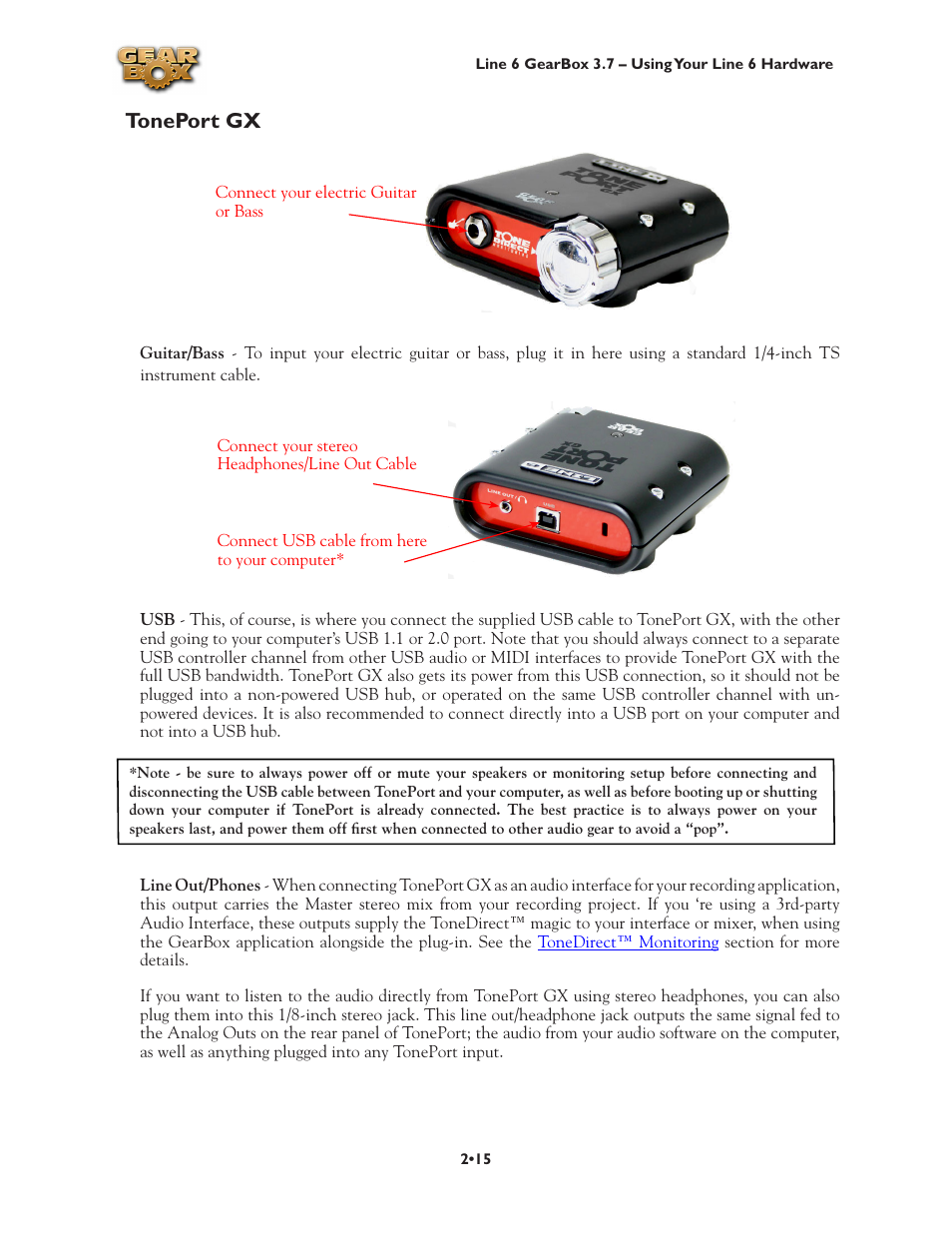 Toneport gx, Toneport gx •15 | Line 6 3.7 User Manual | Page 22 / 223
