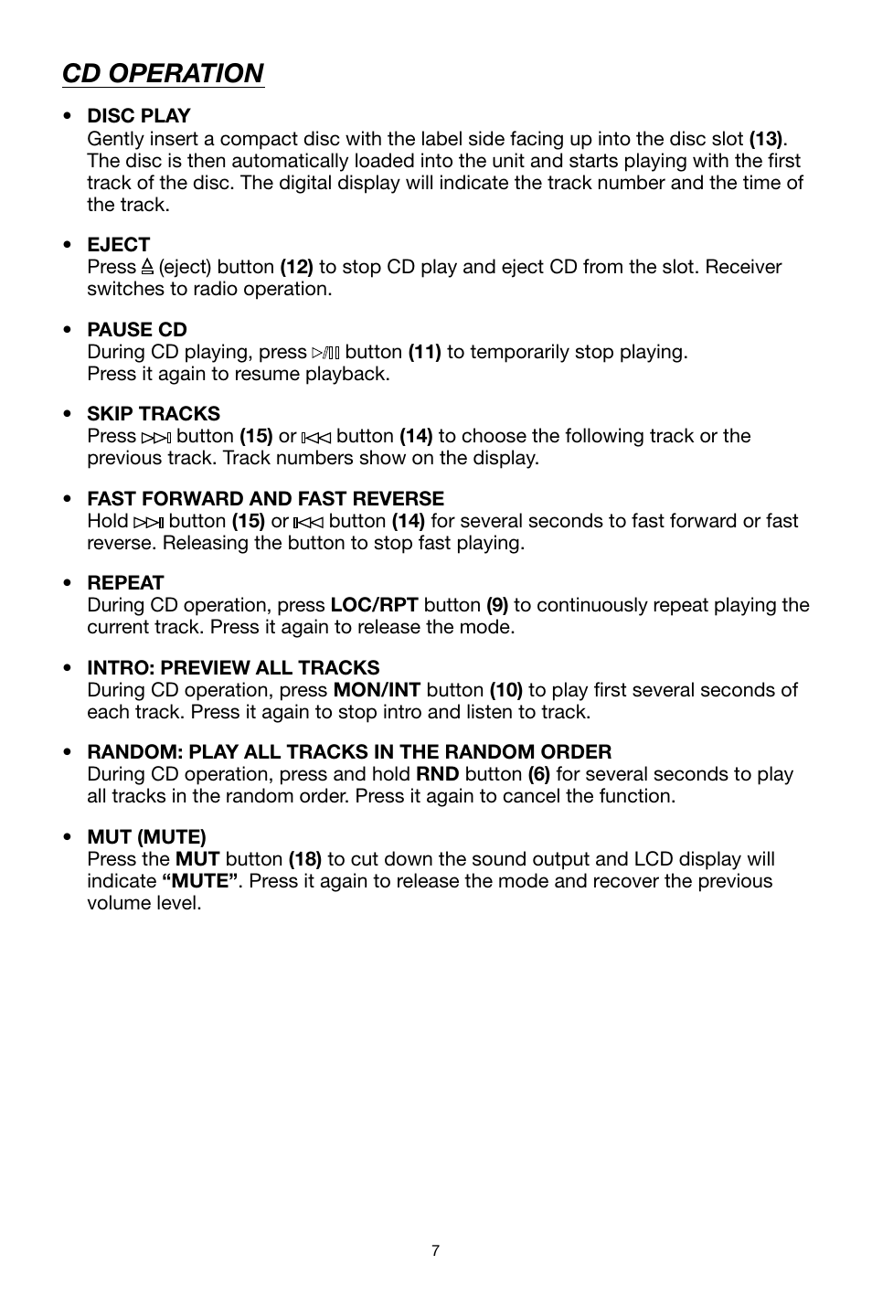 Cd operation | Legacy Car Audio LCD36 User Manual | Page 7 / 8