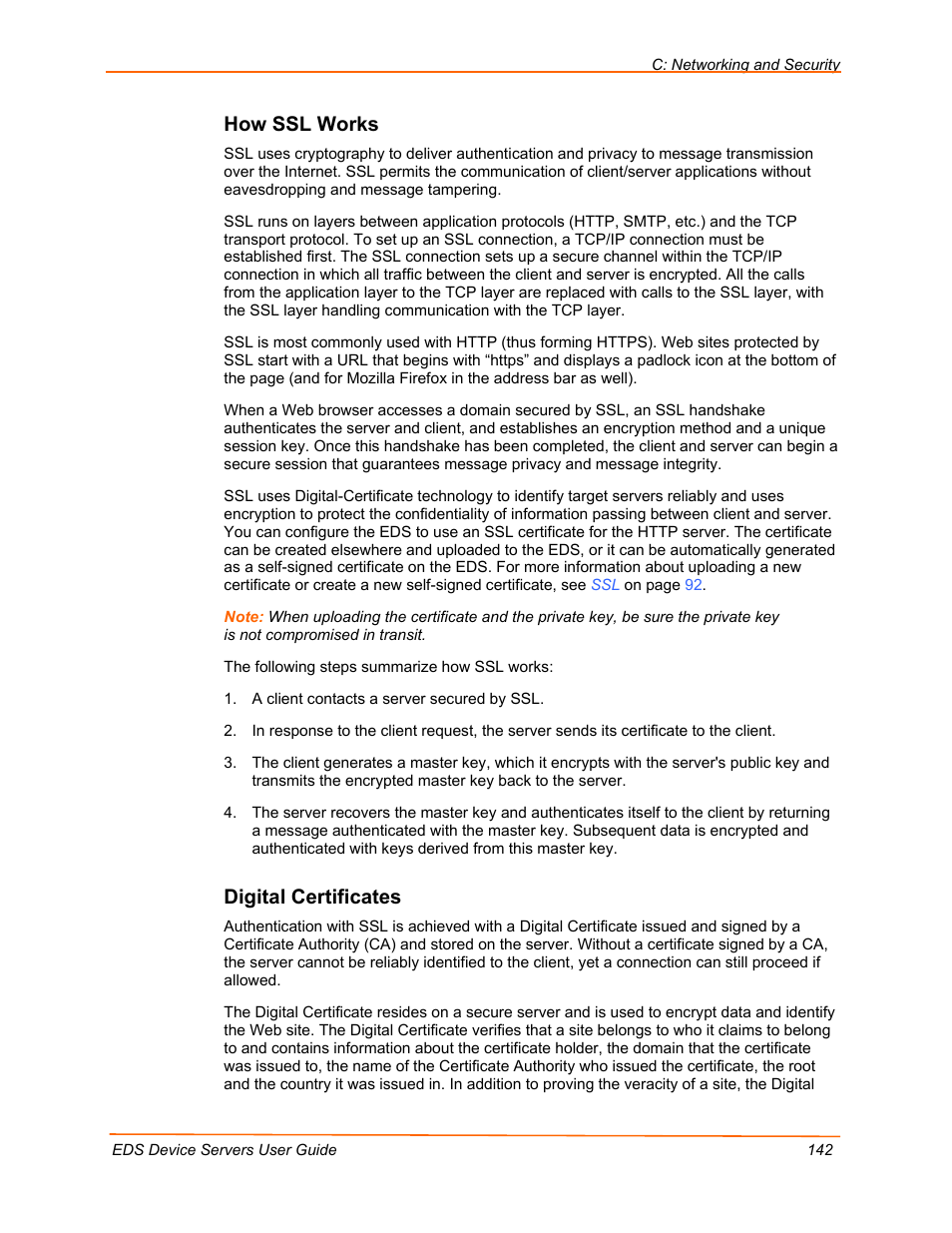 How ssl works, Digital certificates | Lantronix Data Center-Grade Evolution Device Server EDS32PR User Manual | Page 142 / 158