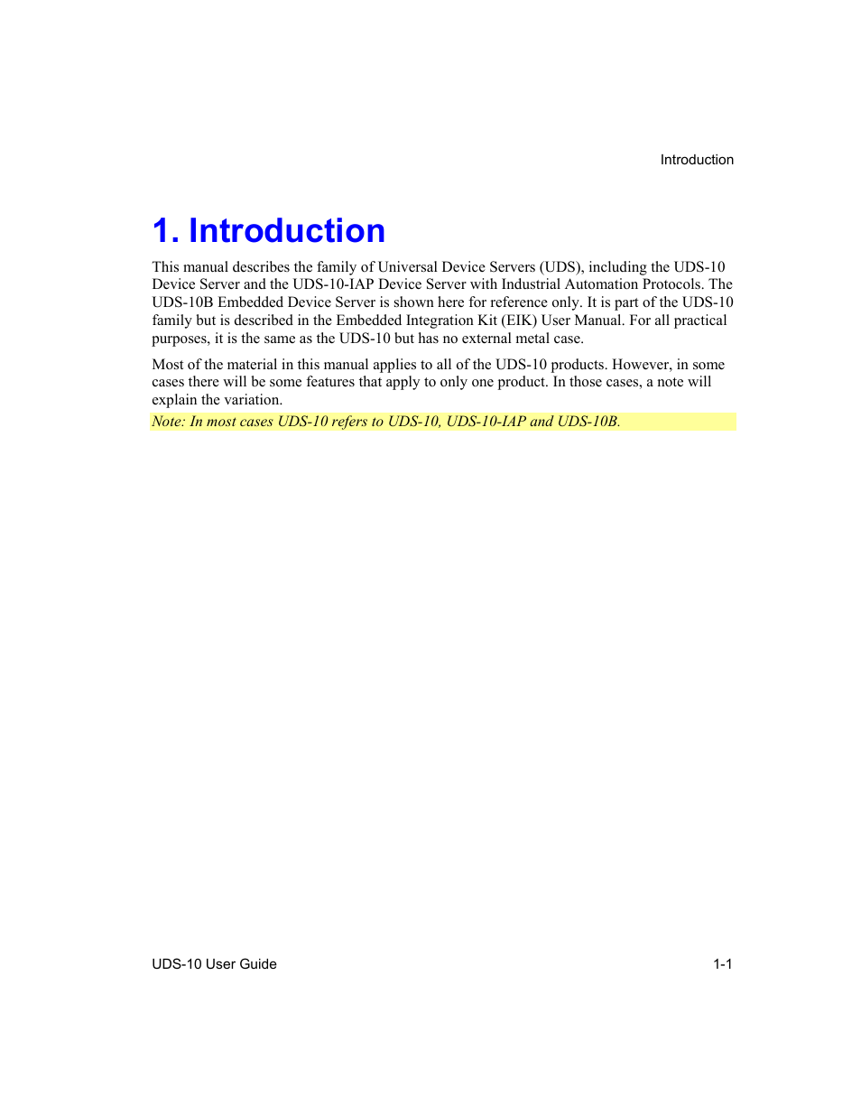 Introduction, Introduction -1 | Lantronix Device Server UDS 10 User Manual | Page 15 / 139