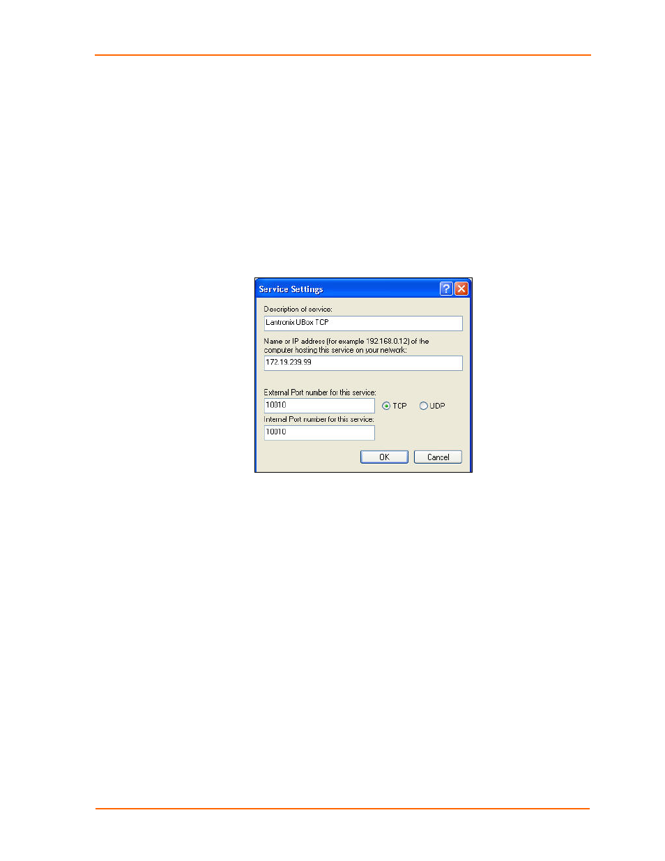 Figure 8-9. service settings – adding a tcp | Lantronix UBOX 2100 User Manual | Page 67 / 79