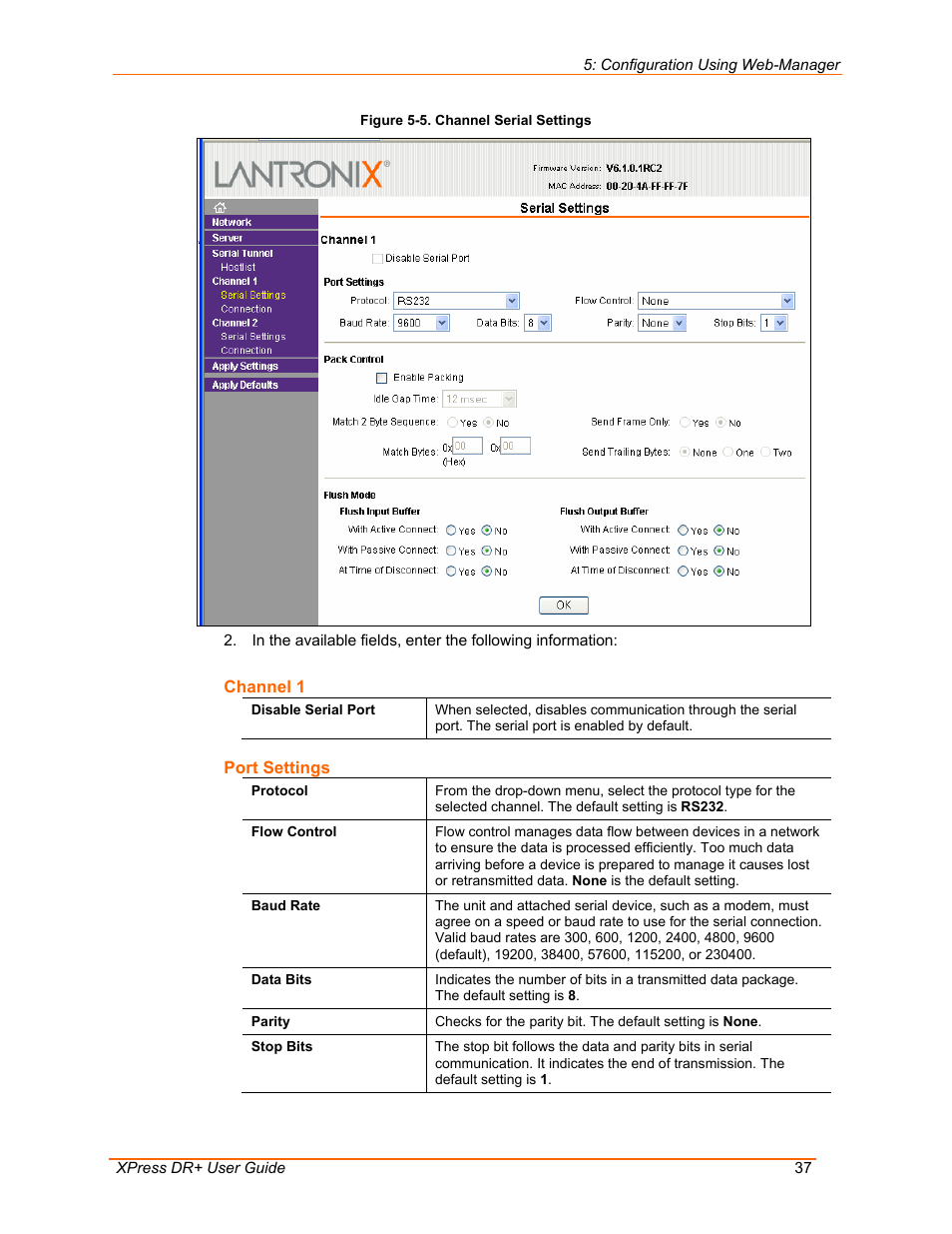 Figure 5-5. channel serial settings | Lantronix 900-422 User Manual | Page 37 / 87
