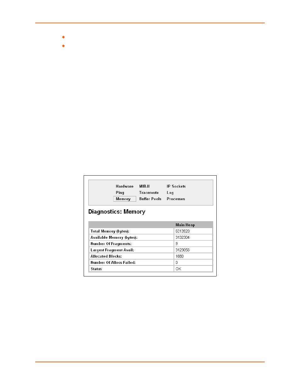 Memory, To display memory statistics, Figure 12-28 diagnostics: memory | Lantronix XPORT PROTM 900-560 User Manual | Page 120 / 154