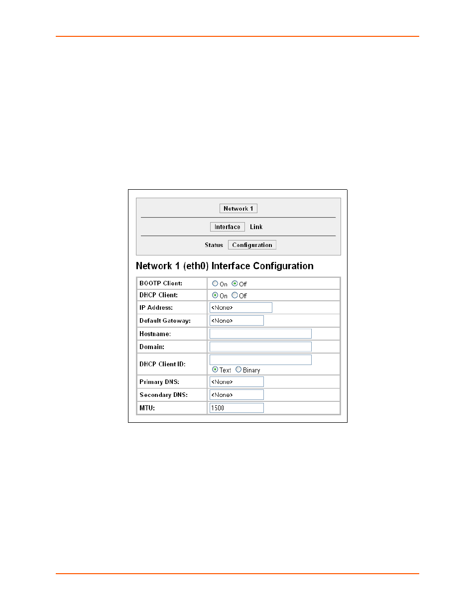 Network 1 (eth0) interface configuration, To view and configure network interface settings | Lantronix XPORT PROTM 900-560 User Manual | Page 29 / 154