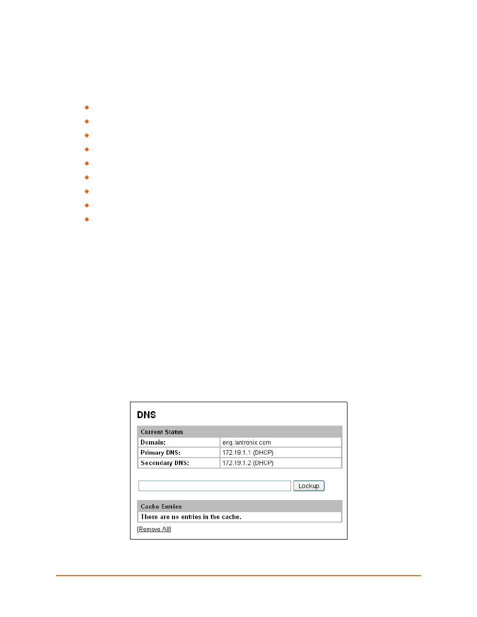 Service settings, Dns settings, To view the dns status | Figure 9-1 dns settings, Chapter 9: service settings | Lantronix XPORT PROTM 900-560 User Manual | Page 66 / 154