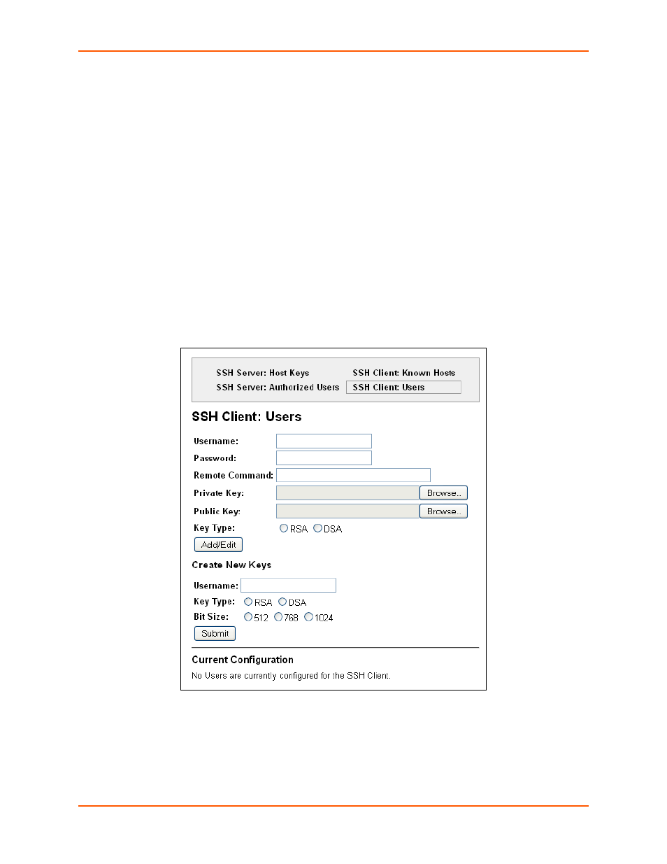 Ssh client users, To configure the ssh client users, Figure 10-11 ssh client: users | Lantronix XPORT PROTM 900-560 User Manual | Page 90 / 154